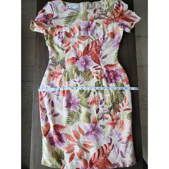 Vintage 1990s Maggy London 100% Silk Hawaiian Shift Knee Length Dress SZ 10 - Picture 7 of 9